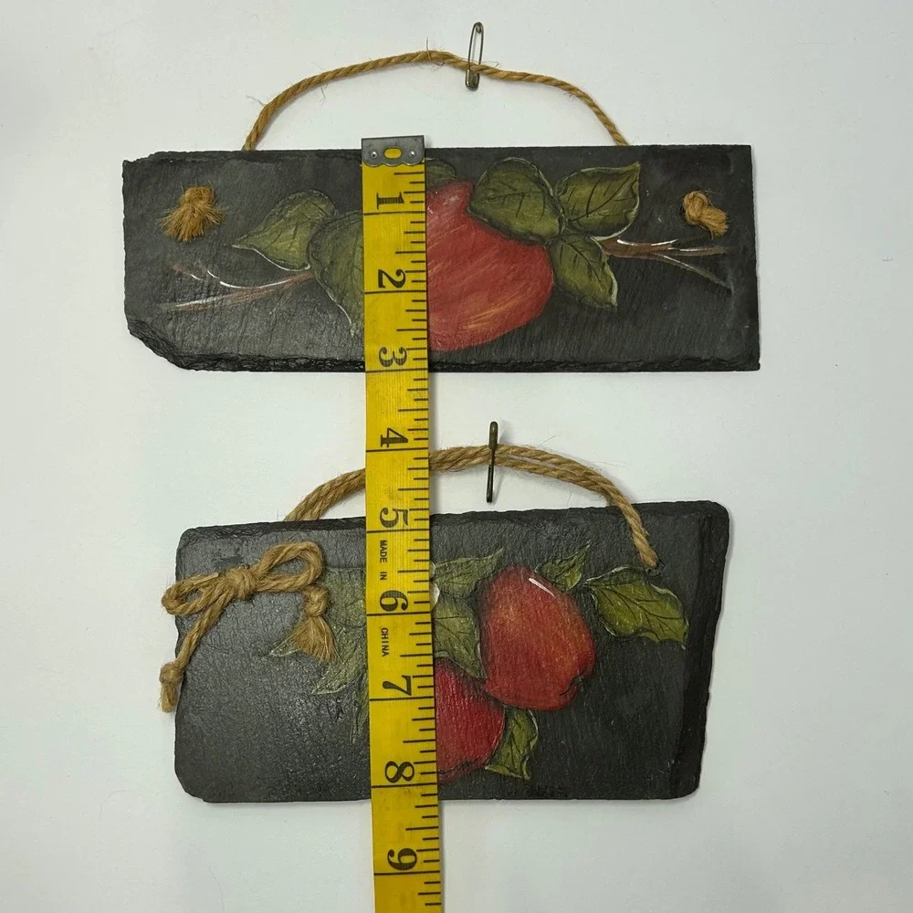 Hand Painted Slate Apple Wall Hanging Decor Set of‎ 2 Home Decor Cute Art